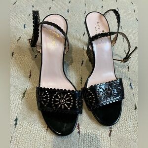 Kate Spade Floral Black Wedge Sandals